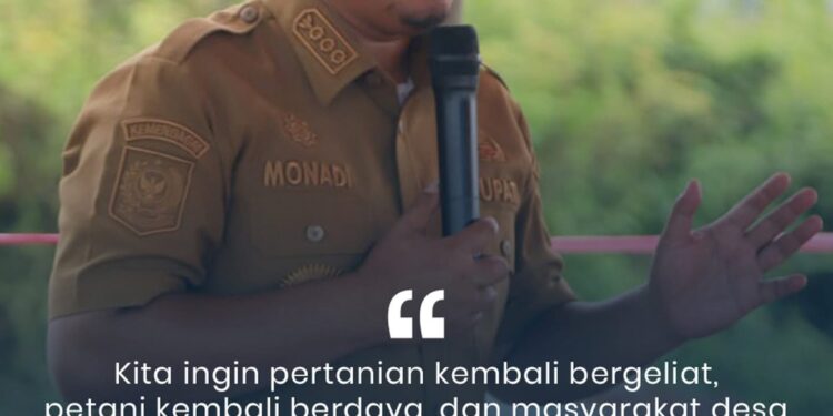 Bupati Kerinci Monadi turun langsung ke sawah memimpin kegiatan tanam padi Varietas Ciherang dengan metode System of Rice Intensification (SRI) dan Jajar Legowo